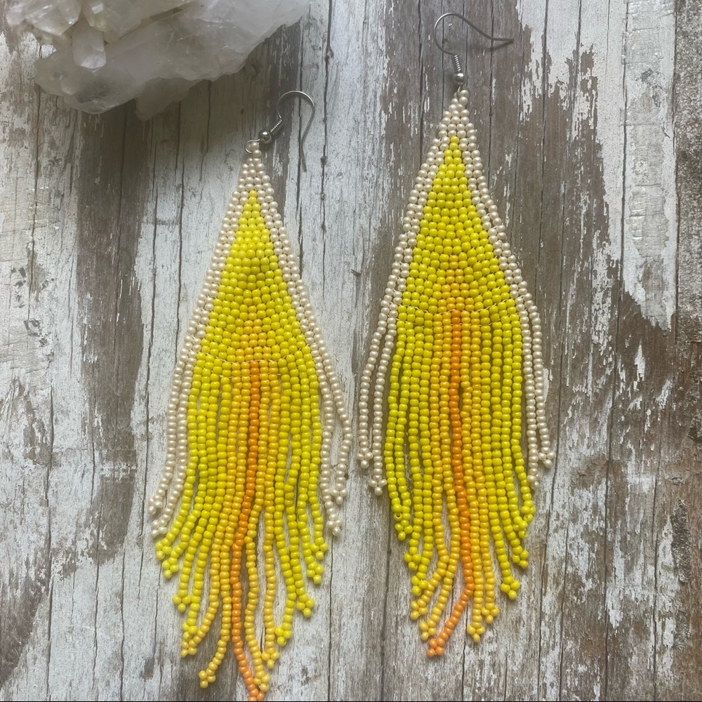 ☀️Free people yellow beaded boho earrings☀️